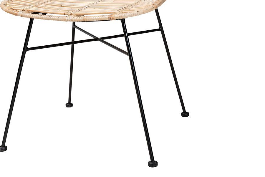 Manhattan Modern Bohemian Natural Brown Rattan and Black Metal Dining Chair FredCo