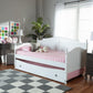 Mara Cottage Farmhouse White Finished Wood Twin Size Daybed with Roll-Out Trundle Bed FredCo