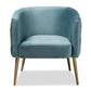 Marcelle Glam and Luxe Light Blue Velvet Fabric Upholstered Brushed Gold Finished Accent Chair FredCo