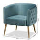 Marcelle Glam and Luxe Light Blue Velvet Fabric Upholstered Brushed Gold Finished Accent Chair FredCo