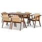 Marcena Mid-Century Modern Beige Imitation Leather Upholstered and Walnut Brown Finished Wood 7-Piece Dining Set FredCo