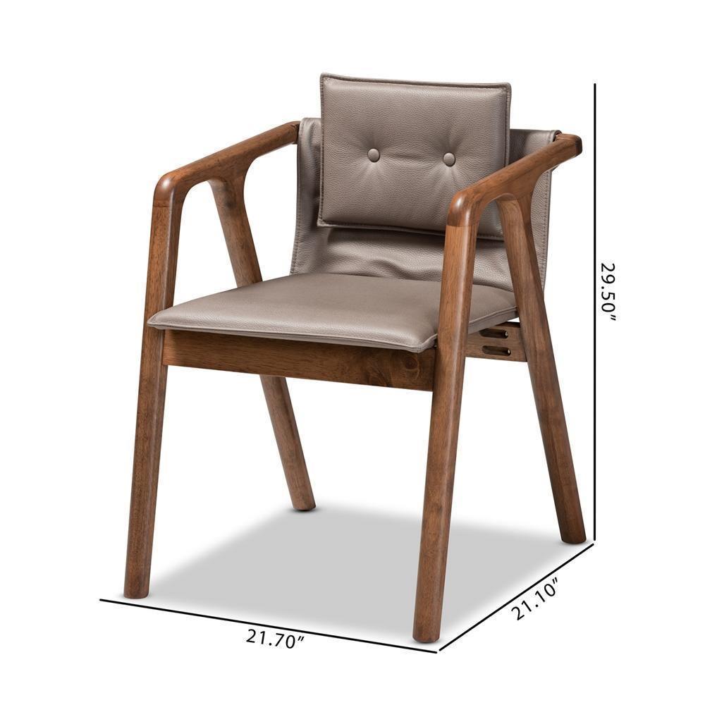 Marcena Mid-Century Modern Grey Imitation Leather Upholstered and Walnut Brown Finished Wood 2-Piece Dining Chair Set FredCo