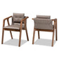 Marcena Mid-Century Modern Grey Imitation Leather Upholstered and Walnut Brown Finished Wood 2-Piece Dining Chair Set FredCo