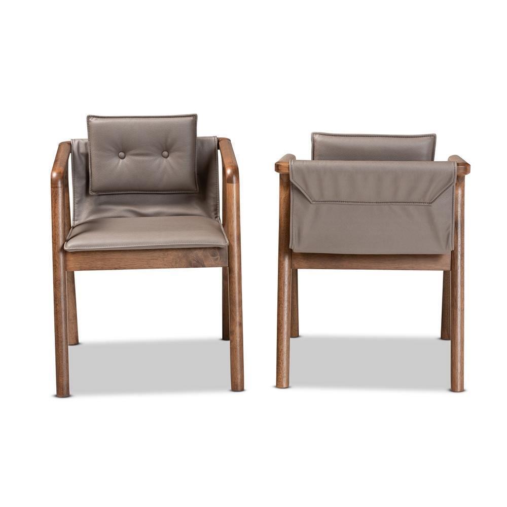Marcena Mid-Century Modern Grey Imitation Leather Upholstered and Walnut Brown Finished Wood 2-Piece Dining Chair Set FredCo