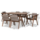 Marcena Mid-Century Modern Grey Imitation Leather Upholstered and Walnut Brown Finished Wood 7-Piece Dining Set FredCo