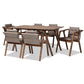 Marcena Mid-Century Modern Grey Imitation Leather Upholstered and Walnut Brown Finished Wood 7-Piece Dining Set FredCo