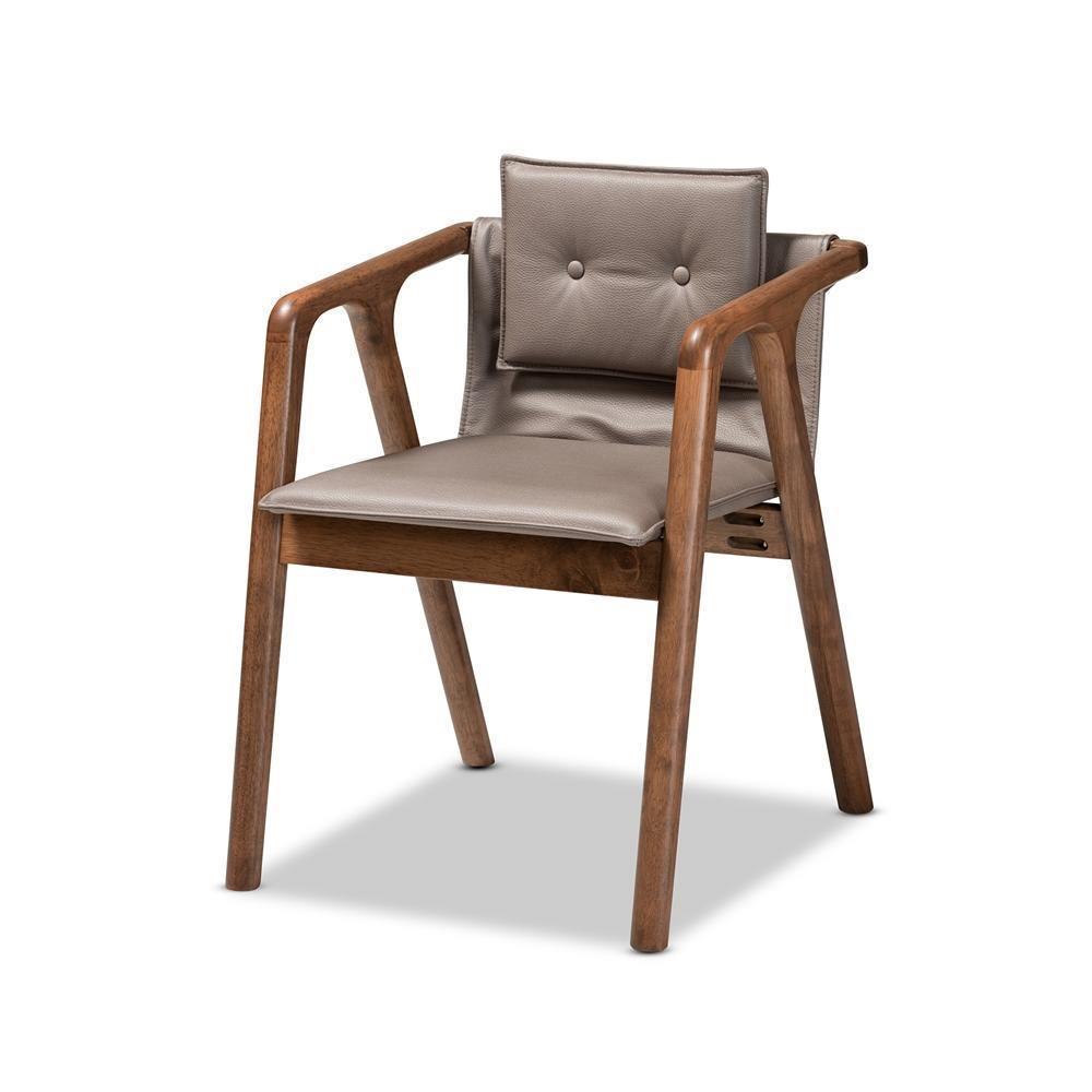 Marcena Mid-Century Modern Grey Imitation Leather Upholstered and Walnut Brown Finished Wood 7-Piece Dining Set FredCo