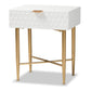 Marcin Contemporary Glam and Luxe White Finished Wood and Gold Metal 1-Drawer Nightstand FredCo