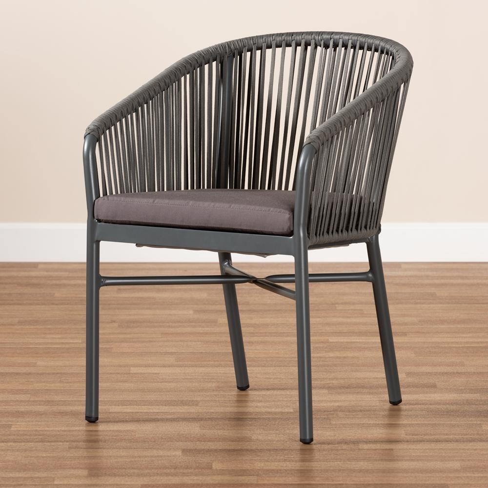 Marcus Modern and Contemporary Grey Finished Rope and Metal Outdoor Dining Chair FredCo