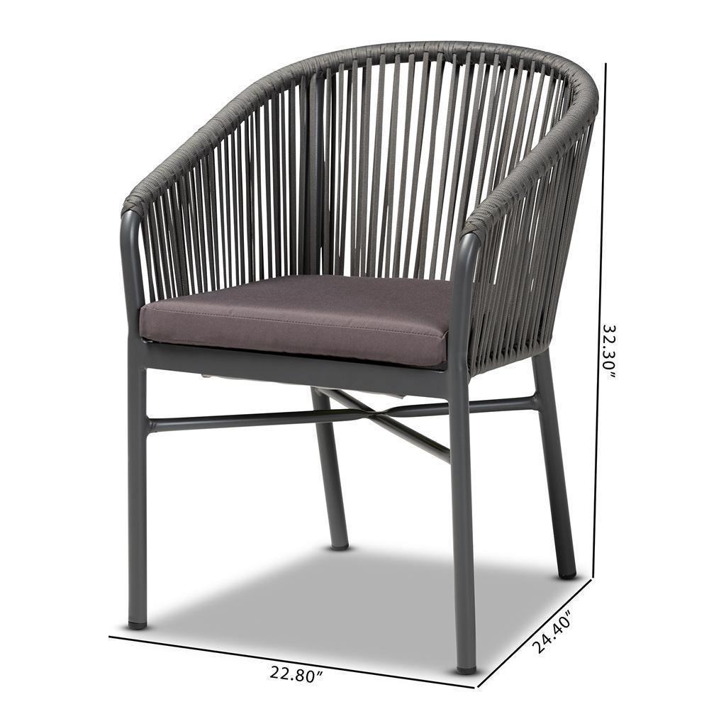 Marcus Modern and Contemporary Grey Finished Rope and Metal Outdoor Dining Chair FredCo