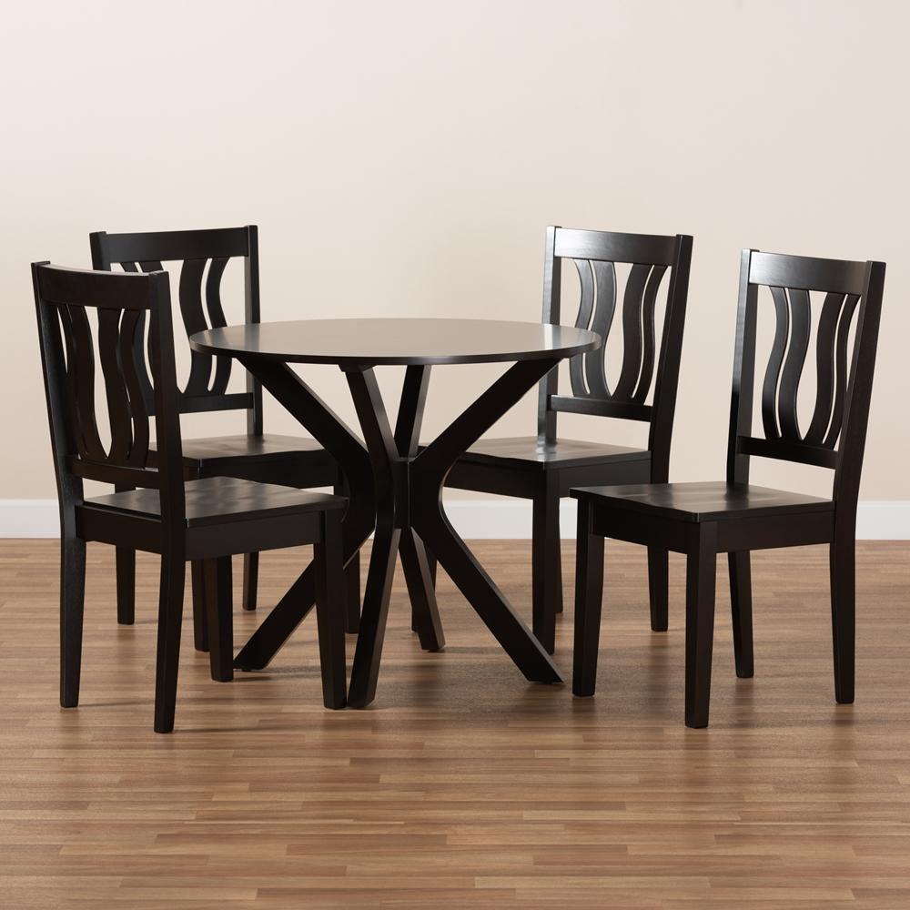 Mare Modern and Contemporary Transitional Dark Brown Finished Wood 5-Piece Dining Set FredCo