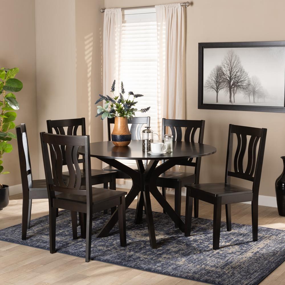 Mare Modern and Contemporary Transitional Dark Brown Finished Wood 7-Piece Dining Set FredCo