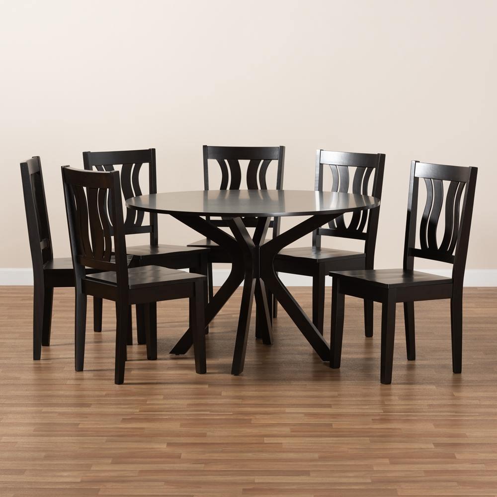 Mare Modern and Contemporary Transitional Dark Brown Finished Wood 7-Piece Dining Set FredCo