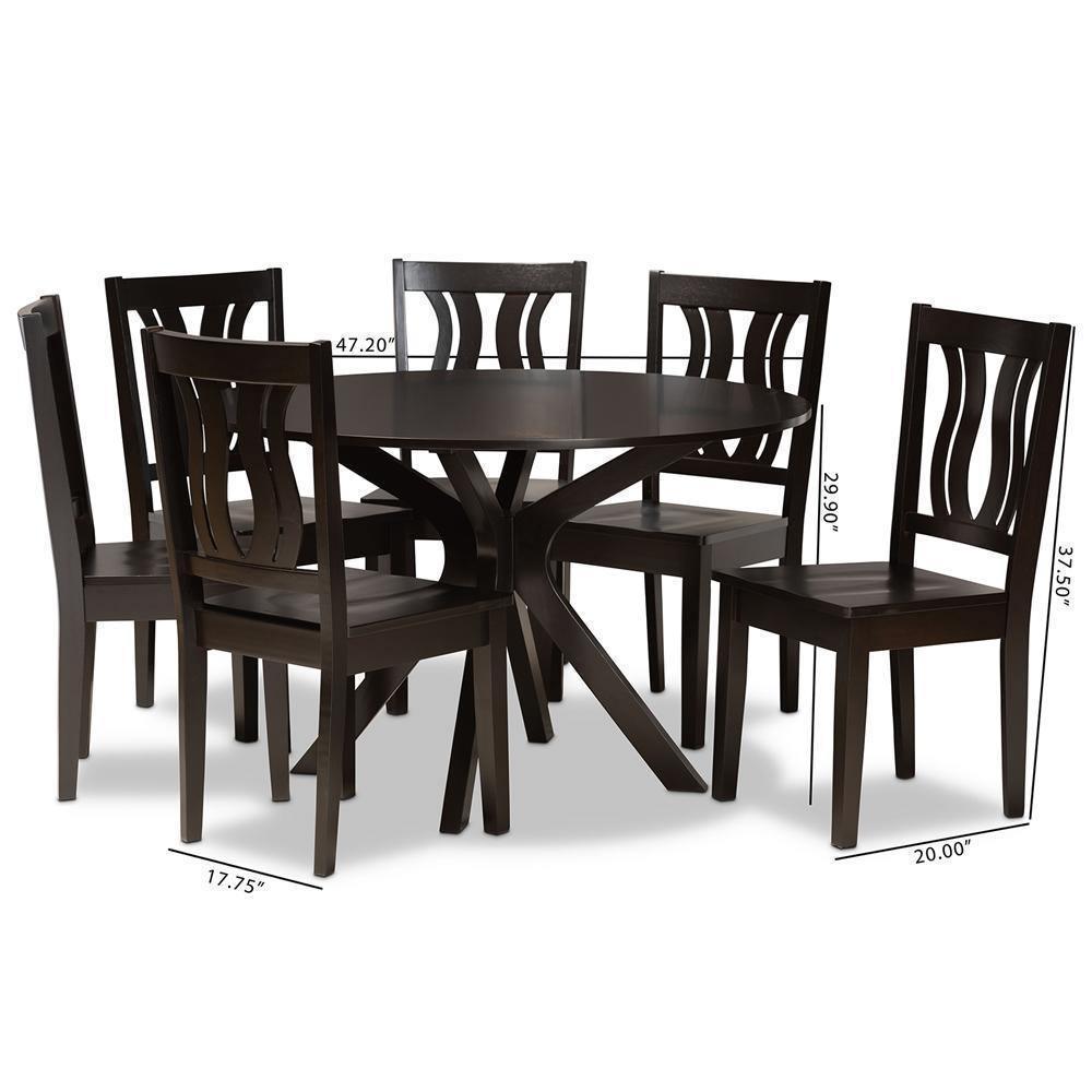 Mare Modern and Contemporary Transitional Dark Brown Finished Wood 7-Piece Dining Set FredCo