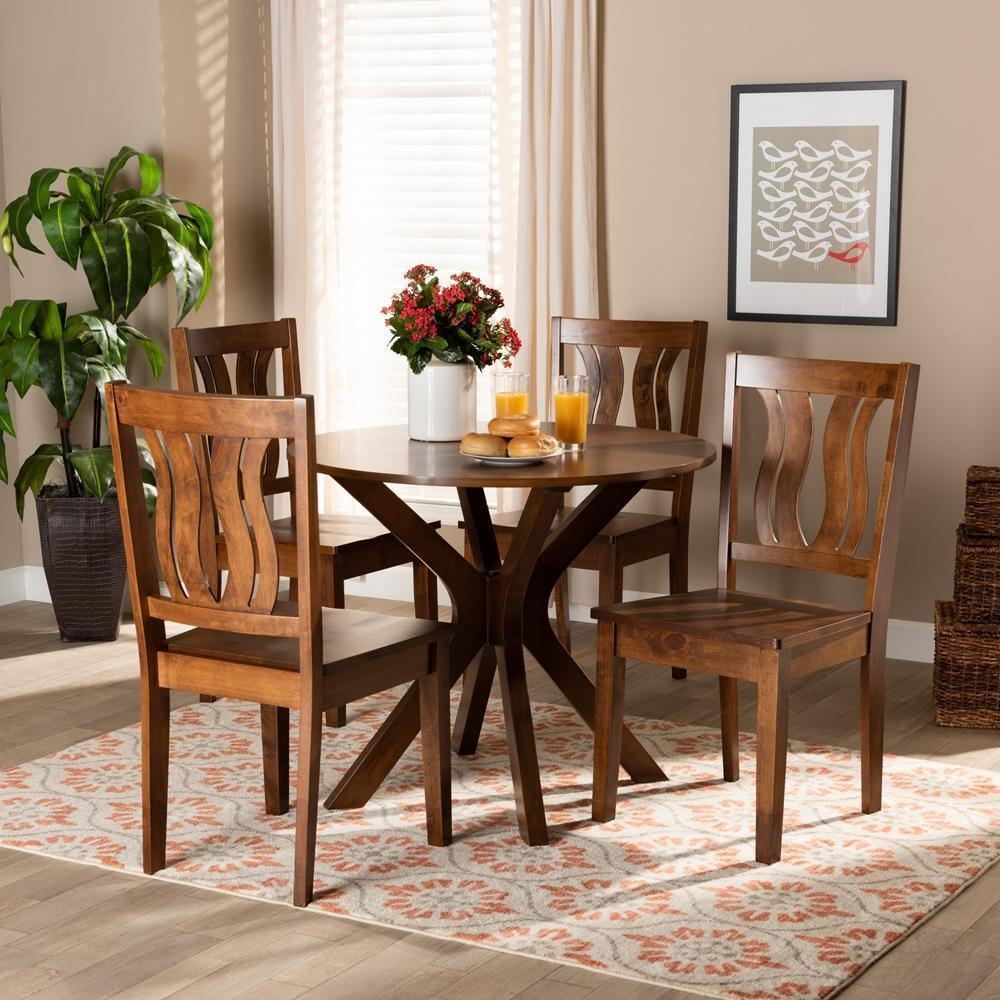 Mare Modern and Contemporary Transitional Walnut Brown Finished Wood 5-Piece Dining Set FredCo