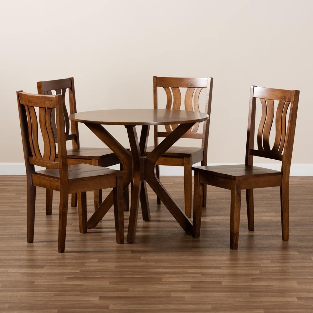 Mare Modern and Contemporary Transitional Walnut Brown Finished Wood 5-Piece Dining Set FredCo