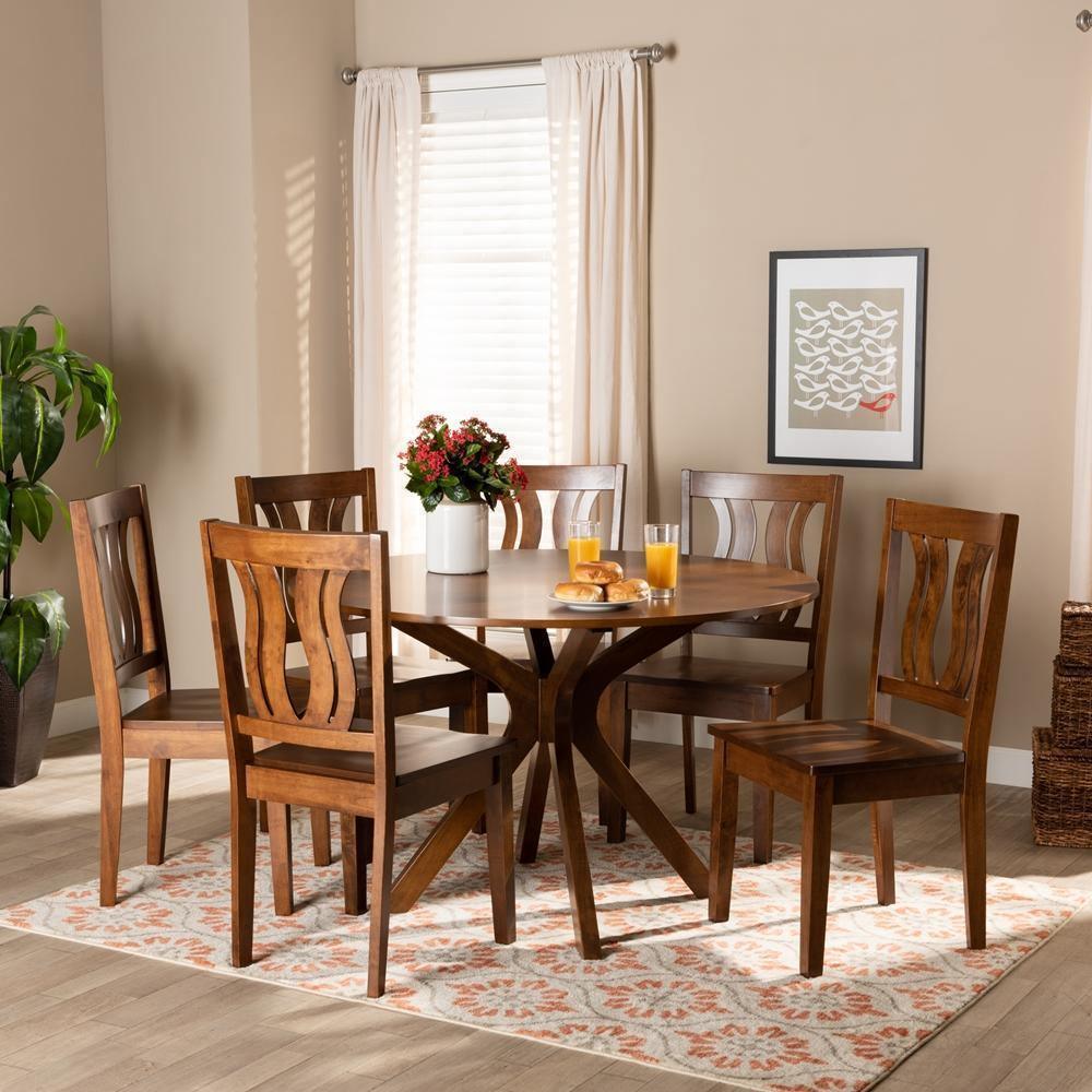 Mare Modern and Contemporary Transitional Walnut Brown Finished Wood 7-Piece Dining Set FredCo