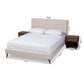 Maren Mid-Century Modern Beige Fabric Upholstered Full Size Platform Bed with Two Nightstands FredCo