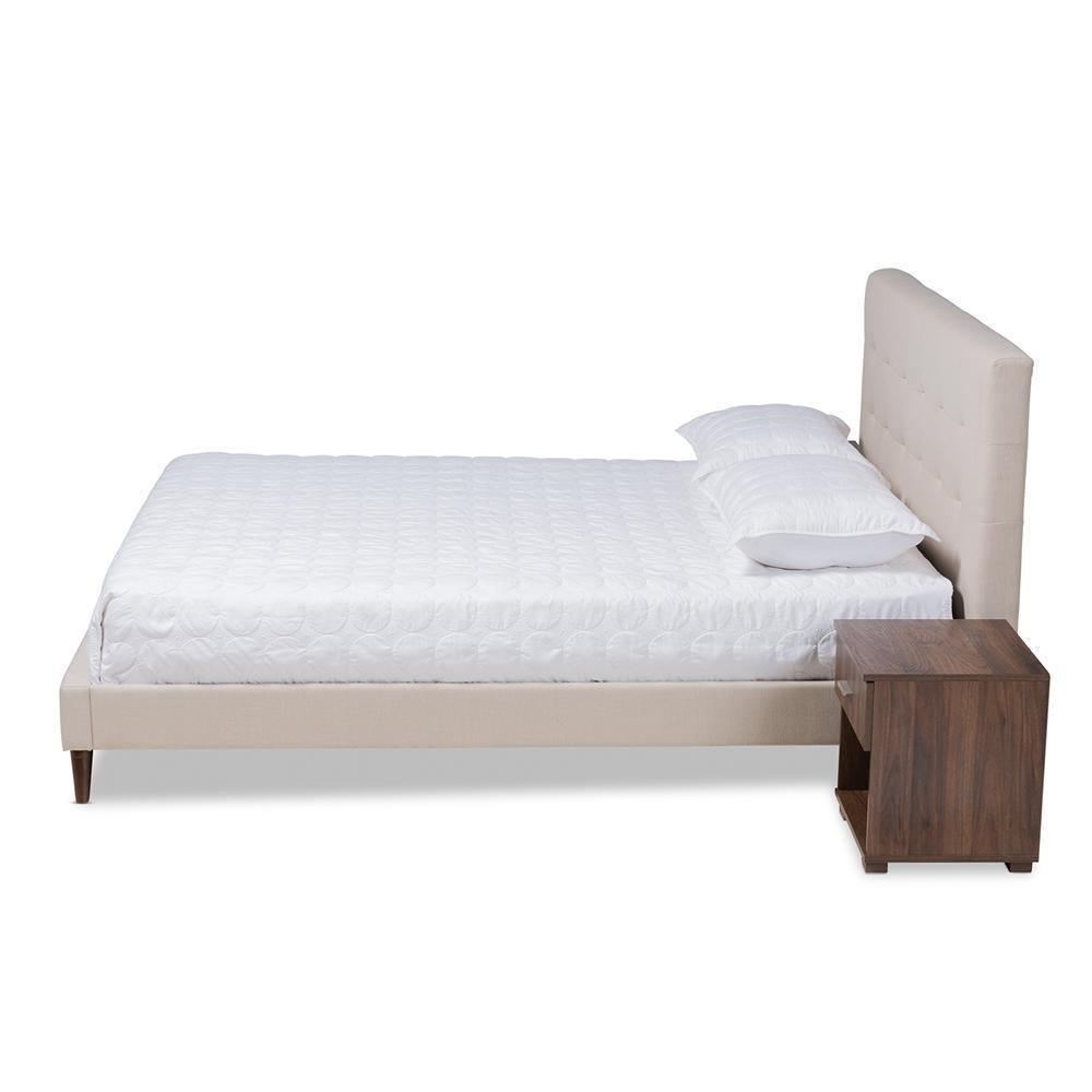 Maren Mid-Century Modern Beige Fabric Upholstered Full Size Platform Bed with Two Nightstands FredCo