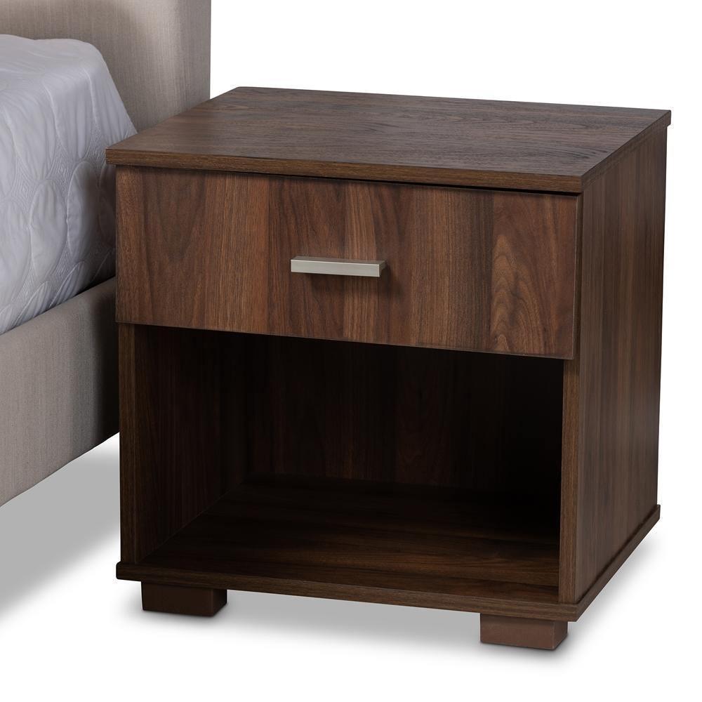 Maren Mid-Century Modern Beige Fabric Upholstered Full Size Platform Bed with Two Nightstands FredCo