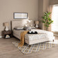 Maren Mid-Century Modern Beige Fabric Upholstered Full Size Platform Bed with Two Nightstands FredCo