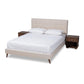 Maren Mid-Century Modern Beige Fabric Upholstered Queen Size Platform Bed with Two Nightstands FredCo