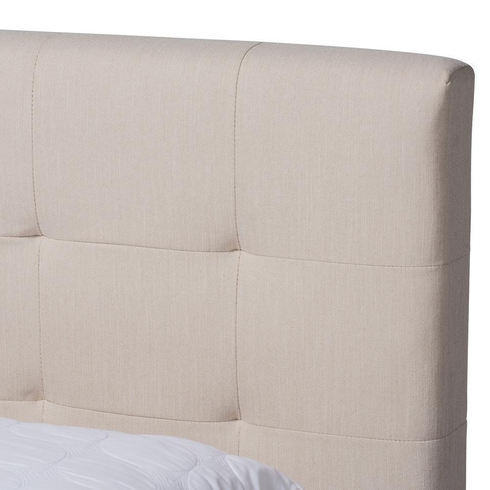 Maren Mid-Century Modern Beige Fabric Upholstered Queen Size Platform Bed with Two Nightstands FredCo