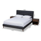 Maren Mid-Century Modern Dark Grey Fabric Upholstered Queen Size Platform Bed with Two Nightstands FredCo