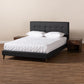 Maren Mid-Century Modern Dark Grey Fabric Upholstered Queen Size Platform Bed with Two Nightstands FredCo