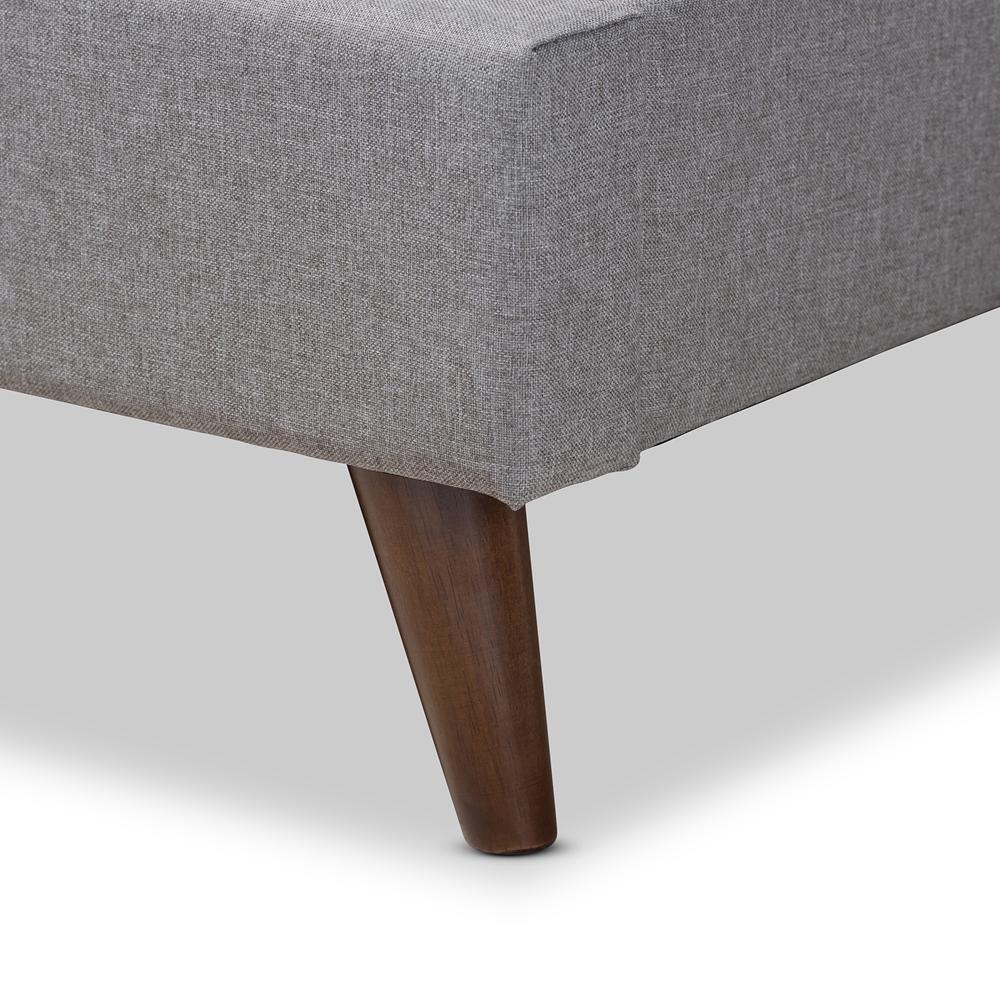 Maren Mid-Century Modern Light Grey Fabric Upholstered Full Size Platform Bed with Two Nightstands FredCo