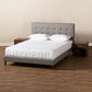Maren Mid-Century Modern Light Grey Fabric Upholstered Full Size Platform Bed with Two Nightstands FredCo