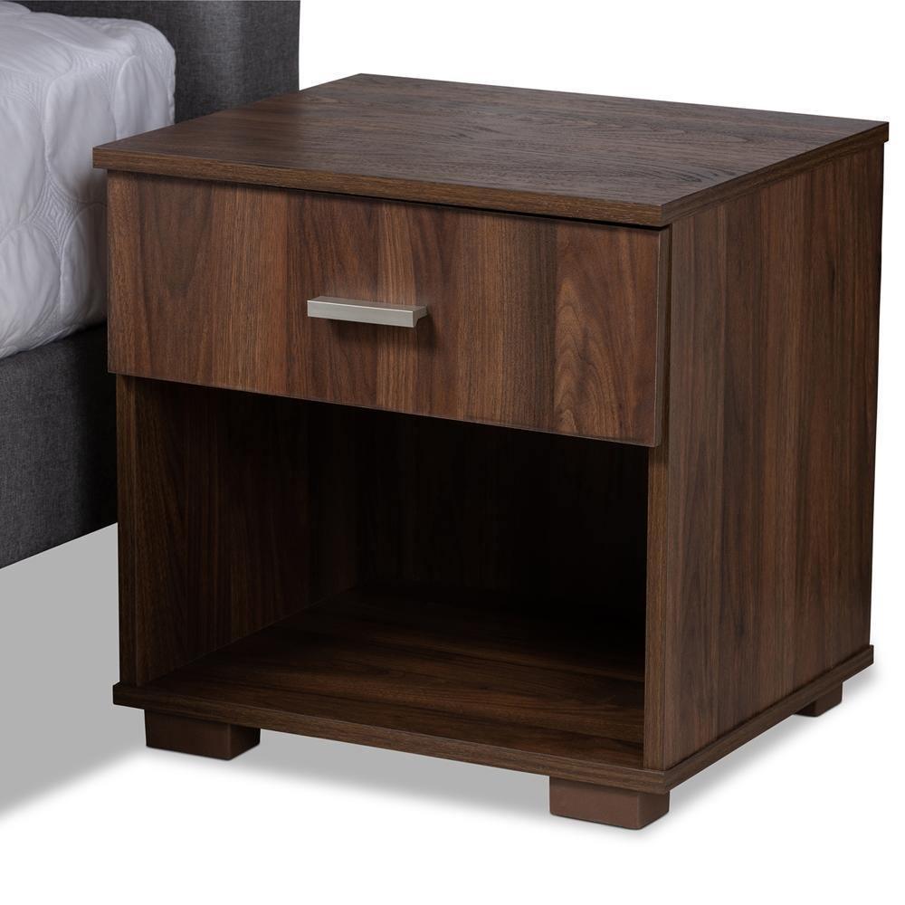 Maren Mid-Century Modern Light Grey Fabric Upholstered Full Size Platform Bed with Two Nightstands FredCo
