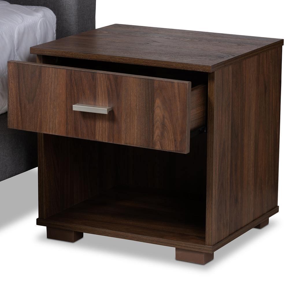 Maren Mid-Century Modern Light Grey Fabric Upholstered Full Size Platform Bed with Two Nightstands FredCo