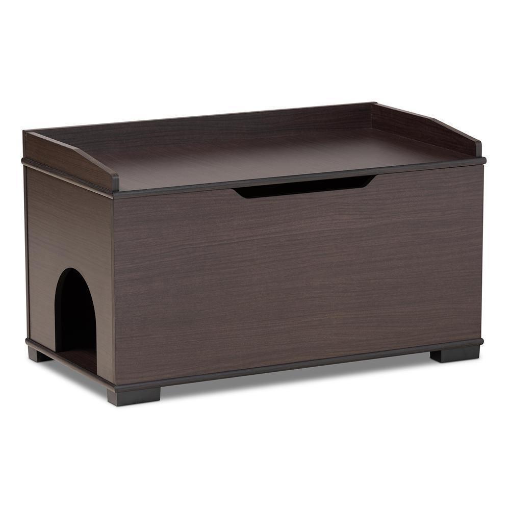 Mariam Modern and Contemporary Dark Brown Finished Wood Cat Litter Box Cover House FredCo