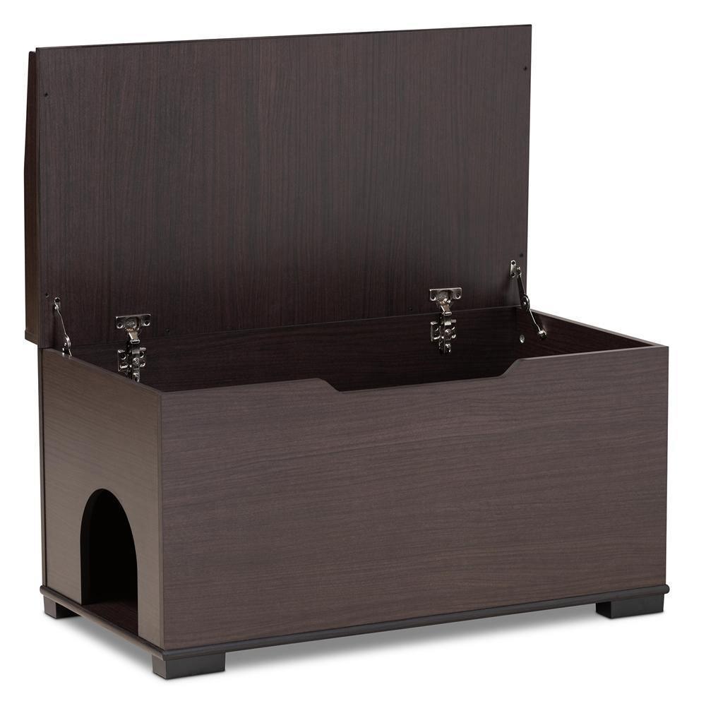 Mariam Modern and Contemporary Dark Brown Finished Wood Cat Litter Box Cover House FredCo