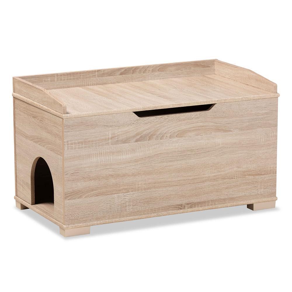 Mariam Modern and Contemporary Oak Finished Wood Cat Litter Box Cover House FredCo