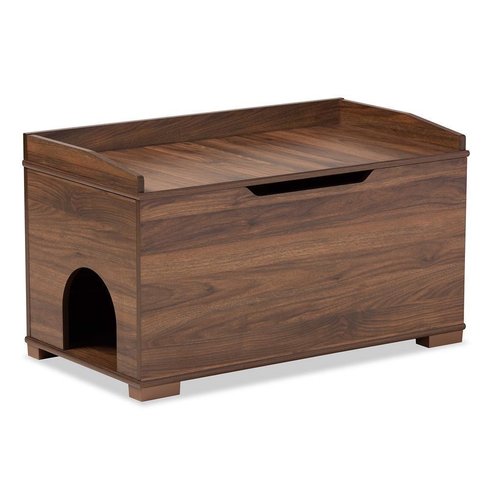 Mariam Modern and Contemporary Walnut Brown Finished Wood Cat Litter Box Cover House FredCo