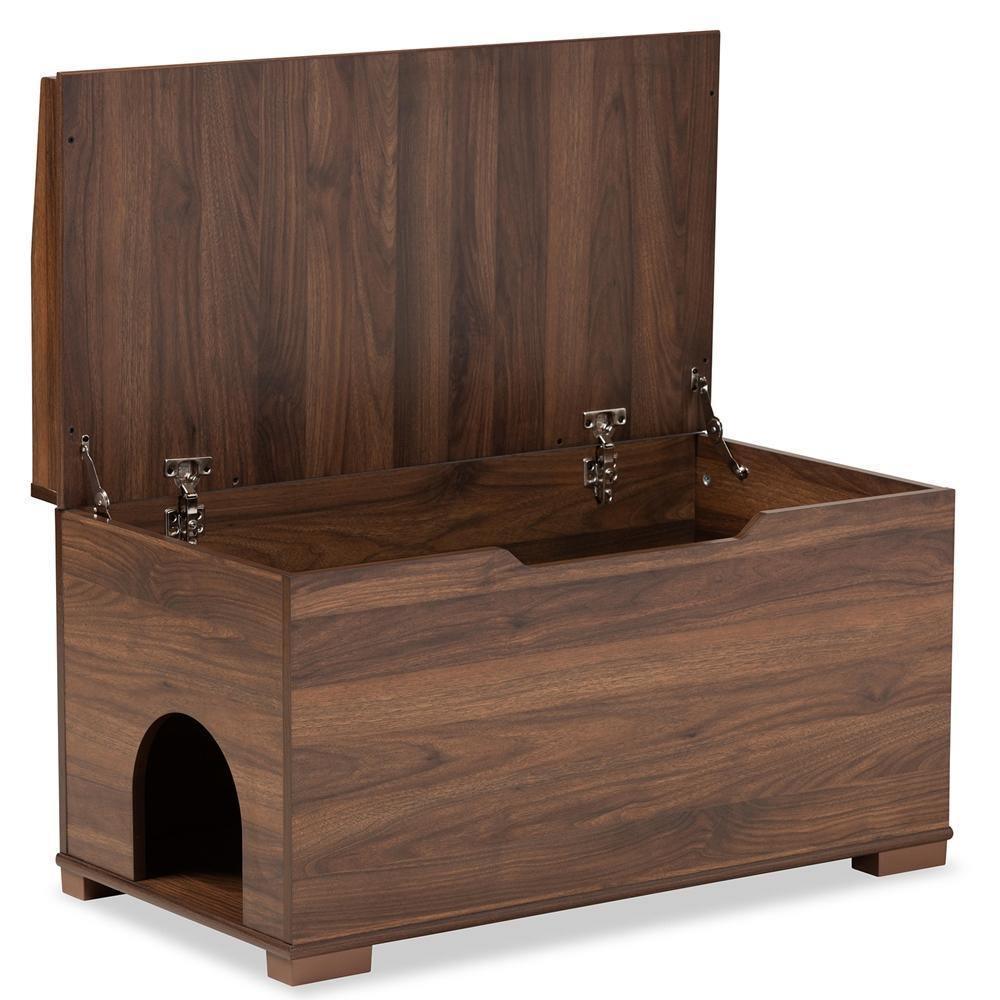 Mariam Modern and Contemporary Walnut Brown Finished Wood Cat Litter Box Cover House FredCo