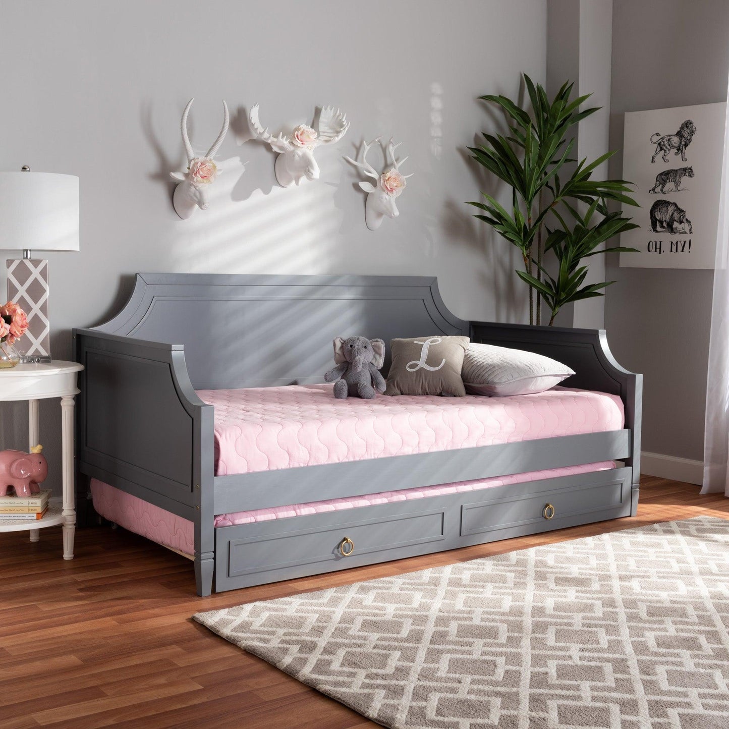 Mariana Classic and Traditional Grey Finished Wood Full Size Daybed with twin Size Trundle FredCo