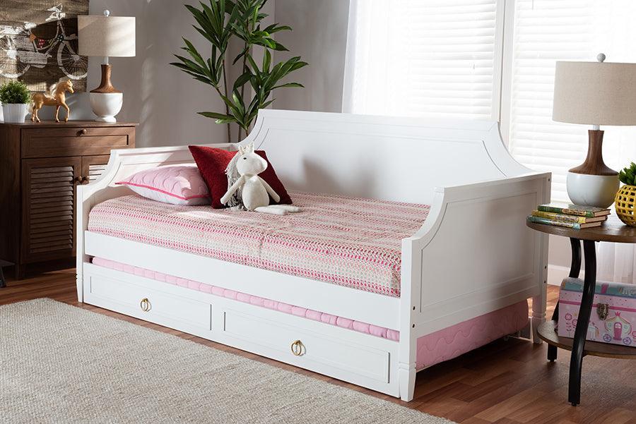 Mariana Classic and Traditional White Finished Wood Full Size Daybed with Twin Size trundle FredCo