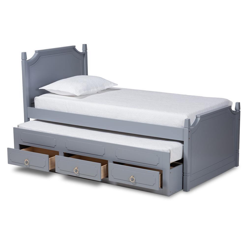 Mariana Traditional Transitional Grey Finished Wood Twin Size 3-Drawer Storage Bed with Pull-Out Trundle Bed FredCo