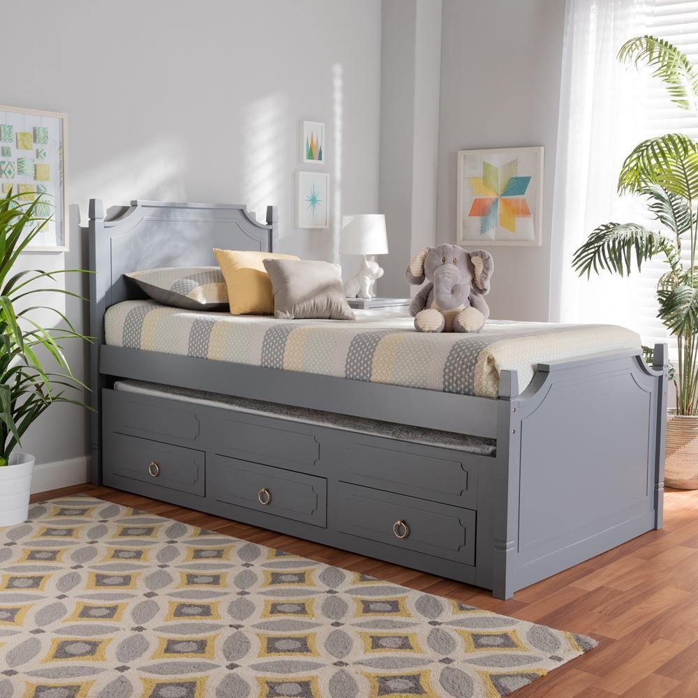 Mariana Traditional Transitional Grey Finished Wood Twin Size 3-Drawer Storage Bed with Pull-Out Trundle Bed FredCo