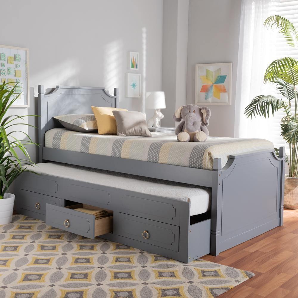 Mariana Traditional Transitional Grey Finished Wood Twin Size 3-Drawer Storage Bed with Pull-Out Trundle Bed FredCo