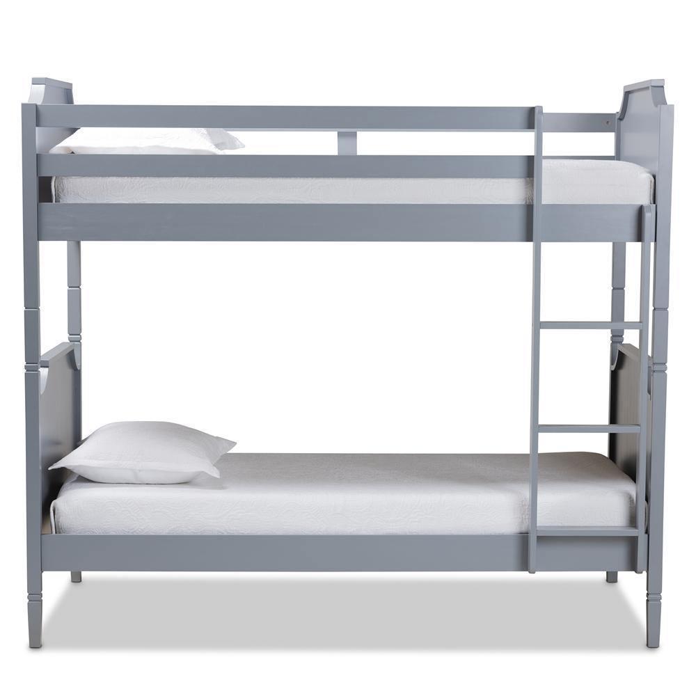 Mariana Traditional Transitional Grey Finished Wood Twin Size Bunk Bed FredCo