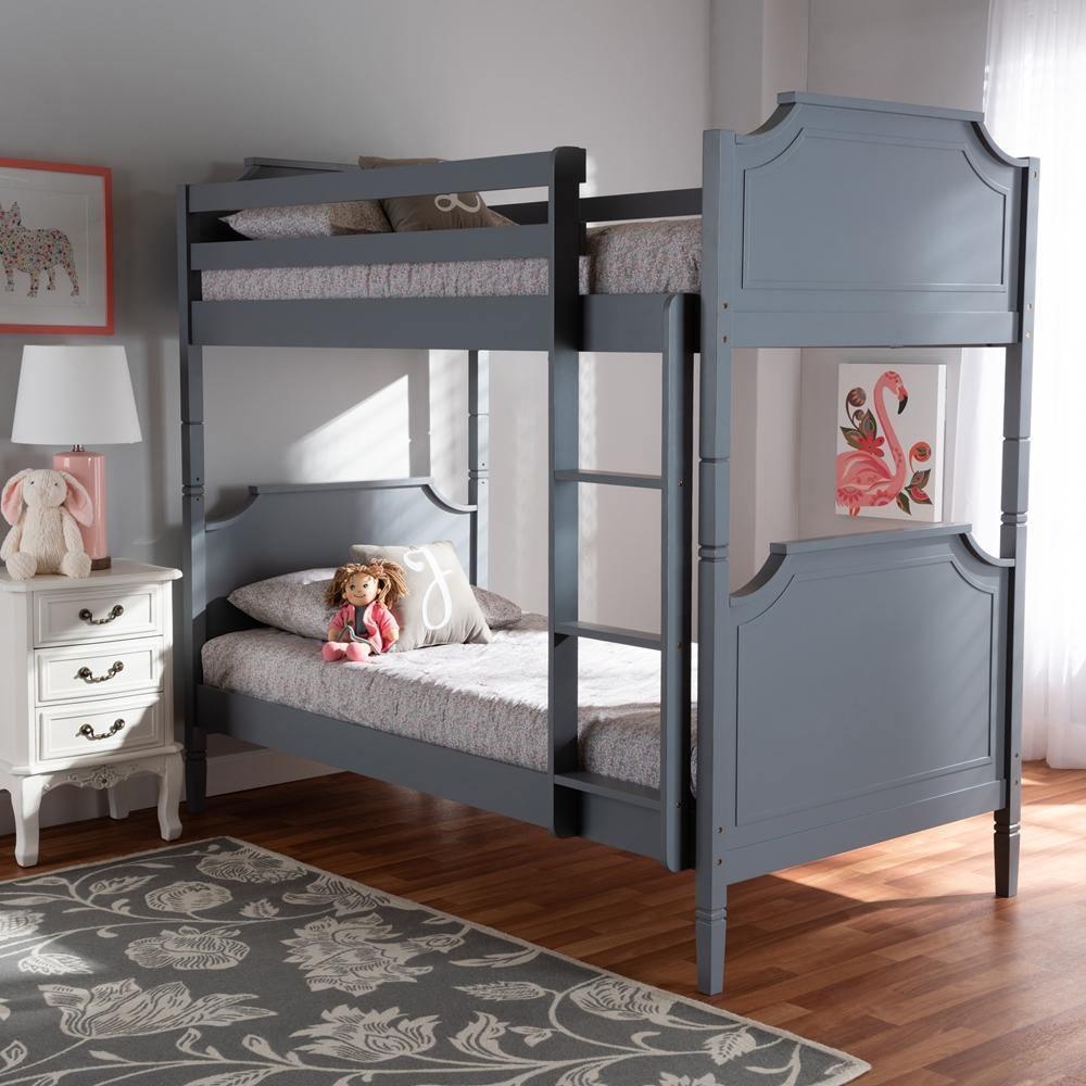 Mariana Traditional Transitional Grey Finished Wood Twin Size Bunk Bed FredCo
