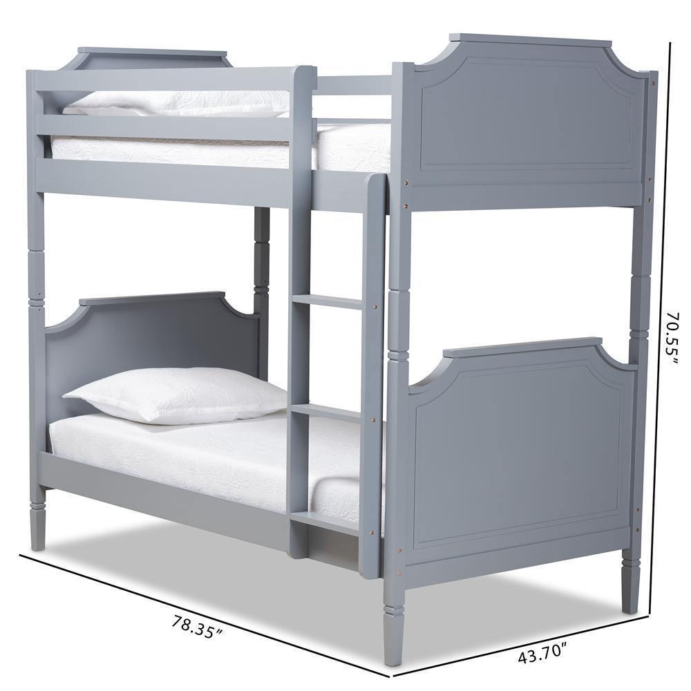 Mariana Traditional Transitional Grey Finished Wood Twin Size Bunk Bed FredCo