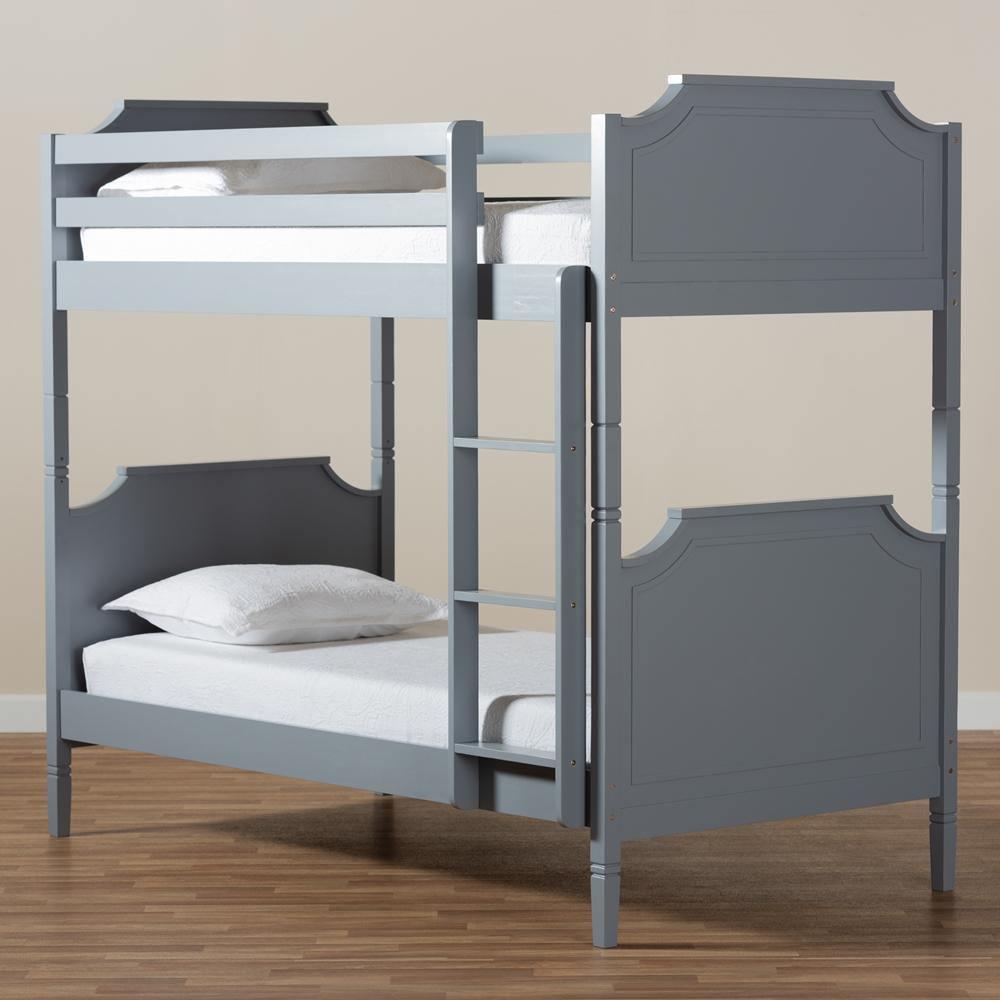 Mariana Traditional Transitional Grey Finished Wood Twin Size Bunk Bed FredCo