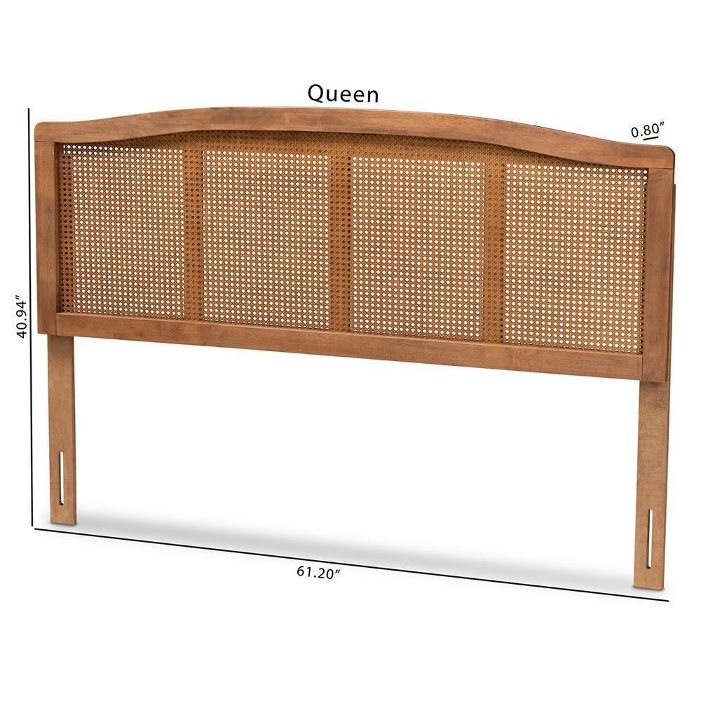 Marieke Mid-Century Modern Ash Wanut Finished Wood and Synthetic Rattan King Size Headboard FredCo