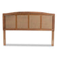 Marieke Mid-Century Modern Ash Wanut Finished Wood and Synthetic Rattan King Size Headboard FredCo