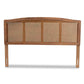 Marieke Mid-Century Modern Ash Wanut Finished Wood and Synthetic Rattan Queen Size Headboard FredCo